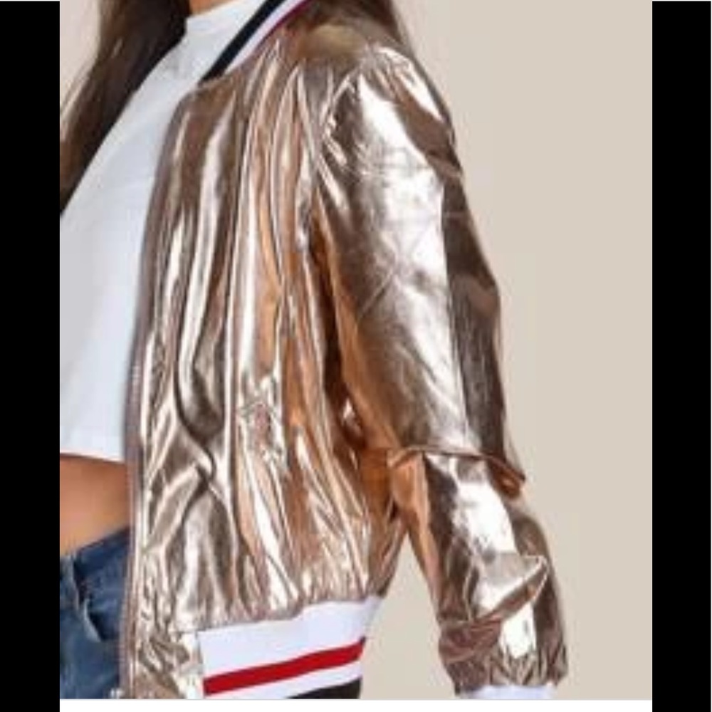 Hot & Delicious Metallic Zip Up Jacket ROSE GOLD - Picture 15 of 15